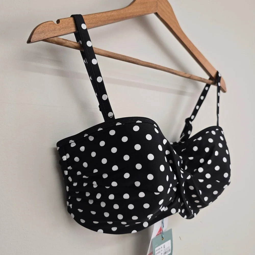 Panache Anya Spot Bandeau Bikini Top Womens 36E Black Polka Dot Retro Swimwear - Picture 3 of 13
